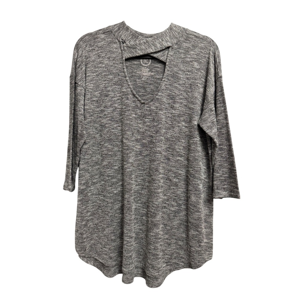 Maurices 24/7 Grey Space Dye Cutout Choker Neck V-Neck Tunic Top Size 0